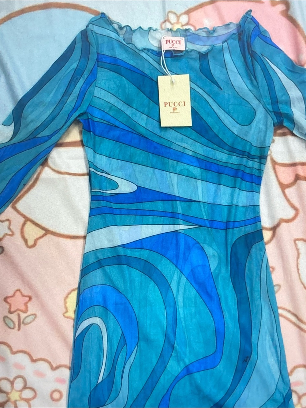 Emilio Pucci Turquoise & Cobalt Swirl Long Sleeve Maxi Dress - Picture 3 of 9
